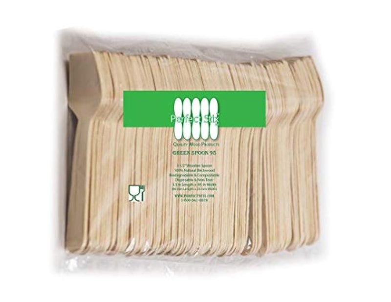 Perfect Stix Green Wooden Square Compostable Cutlery Taster Spoon With Concave, 3-1/2" Length, 95-100ct - Image 1